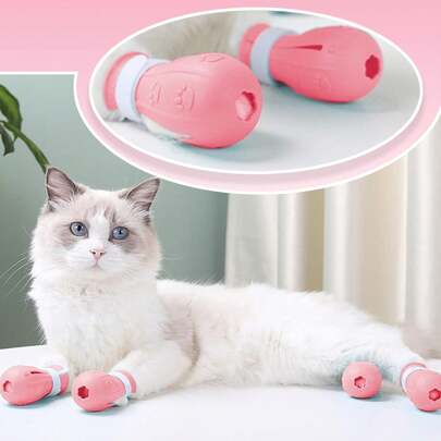 4pcs Silicone Anti-Scratch Cat Paw Protectors, 3 Color Options, Prevent Scratching, Biting, Bathing, Medication, Nail Trimming, Pet Grooming Tools For Cats