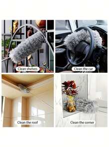 1 Set ausziehbarer, extrafein fasriger Staubwedel, wiederverwendbar, waschbar, biegsam mit teleskopischem Griff, geeignet für Zuhause und Büro - ideal zum Reinigen von Deckenventillatoren, Fenster und Möbeln. Extrafein faseriger ausziehbarer manueller Staubreiniger für Klimaanlage, Federn, Auto und Möbel zu Hause