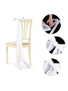 1/5/10Pcs Satin Wedding Chair Bows With Long Tails 43.3In Wedding Aisle Decorations Sashes With Ties White Chair Sashes Draping Ribbons Bows For Wedding Banquet Party Bridal Shower Events Paty Decoration