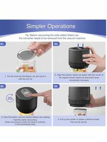 Vacuum Sealer With Wide-Mouth And Regular-Mouth, Powerful Sealing Machine , Portable Food Vacuum Sealer,  Mason Jar Vacuum Sealer Kit For Food Storage And Fermentation, 5.11*4.33*4.33 Inch,Black - 黑色 - 查看 7