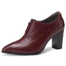 TDD Leather Ankle Boots For Women Chunky Block Pointed Toe Extra Wide Booties Botas Para Mujer High Heels Dress Warm Lined Classic Ladies Comfortable Dressy 3 Inch Boot