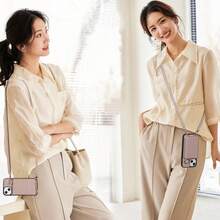 手机壳挂绳手机壳手机壳带镜面防摔防污独家设计时尚手机壳兼容 6/7/8/SE2/SE3/11/12/13/14/15/16/17 Pro、17 Pro Max - 杏桃粉紅色 - 查看 5