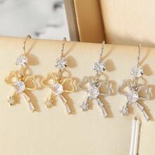 2 Pieces Of Delicate Bow Micro-Inlaid Zirconia Star Earrings Sweet Girls Daily Wear Earrings Suitable For Any Occasion You Can Also Give Friends To Lovers - Bow Earrings - View 2