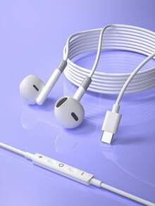 Type-C 低音耳机带高清麦克风，低延迟，适合运动/游戏/音乐，3.5 毫米有线入耳式耳机兼容 16/15， - 白色 - 查看 10