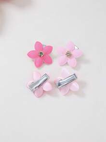 15pcs/Set Girls Shiny Rhinestone Candy Color Fabric Flower Hair Clips, Princess Cute Small Hair Claws For Bangs & Daily Use - Multicolor - View 4