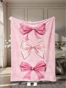 1 Stück Mädchen rosa Schleife bedruckter Flanell Schal Decke, Muttertagsgeschenk, leichte Frühling/Herbst Wurfdecke, Büro Nickerchen Decke, Klimaanlage Decke, Heimdekoration, weich & flauschige Lässig Decke, non-shedding & verblassungsresistent, verschiedene Größen erhältlich