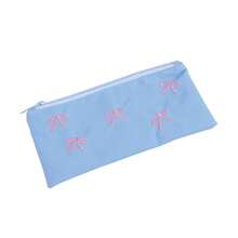 1pc Beautiful Pencil Bag, Creative Bow Embroidery Pattern , Simple And Stylish Pencil Case Desktop Finishing Essentials, Back-To-School Must-Have Stationery