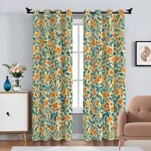 2 piezas, cálido y elegante, patrón floral naranja beige, proceso de impresión digital 3D, tela cortina universal para sala de estar, dormitorio, balcón, estudio