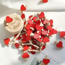 20/50/100 Pieces Of Red Heart Love Wooden Clothing Photo Heart-Shaped Wooden Clip, Valentine's Day Birthday DIY Photo Clip, Wedding Decoration Postcard Clip, Clothing Clip, Paper Clip Mini Clothing Clip Postcard Home Wedding Valentine's Day Decoration