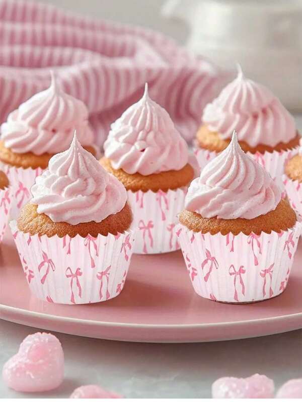 25pcs/100pcs/50pcs/150pcs/1set Bow Pattern Cupcake Liners, Mini Dessert Paper Cups With Pink Bow Design, Heat-Resistant Cupcake Liners, Party Bow Pattern Paper Cup Holders, Cake Decorative Paper Cups, Pink Cake Stand, Handheld Small Cupcake Paper Cup Holders
