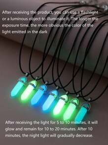 7pcs Multicolor Glow-In-The-Dark Resin Inlaid Star Hexagonal Column Pendant Necklace Set, Suitable As Valentine's Day, Friends, Daily Wear Gift