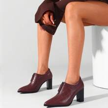 TDD Leather Ankle Boots For Women Chunky Block Pointed Toe Extra Wide Booties Botas Para Mujer High Heels Dress Warm Lined Classic Ladies Comfortable Dressy 3 Inch Boot