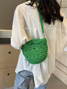 Bolso de playa de ganchillo de verano para mujer, bolso de playa pequeño, ligero, minibolso de hombro, bandolera, estilo preppy, bolso de cubo de hombro de mujer de algodón tejido hueco, bolso bandolera con estilo, para playa, vacaciones, verano, playa, vacaciones, bolsa de viaje