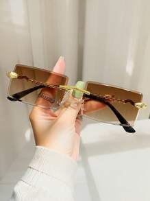 1pc Men's Metal Frame Frameless Rectangular Noble Abstinence Sexy Popular Anti-Blue Light Non-Prescription Glasses, Suitable For Summer Sun Protection, Beach, Vacation, Driving, Party, Eyeglasses In A Variety Of Colors To Choose From (Black Glasses, Transparent Glasses, Blue Glasses, Green Glasses, Pink Glasses, Brown Glasses)