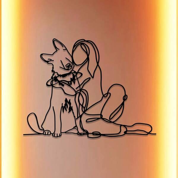 1pc Woman Hugging German Shepherd Metal Wire Wall Art – Dog Lover Gift For Home, Office, Or Cafe – Unique Decor For Valentine's Day, Easter, Thanksgiving & Housewarming