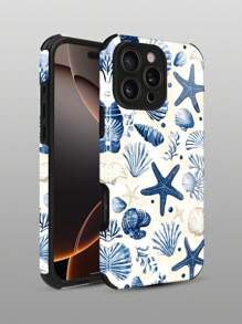 1 stuk nieuw ontwerp romantisch oceaanthema schelp- en zeesterrenpatroon schokbestendig anti-val zacht TPU + PC 2-in-1 materiaal telefoonhoesje compatibel met Apple 16/16Plus/16Pro/16ProMax