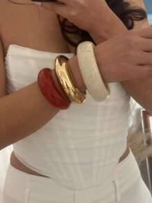 Thoughtfully Designed Smooth Surface Exaggerated Bangle, Niche Jewelry Vintage Bracelet