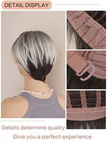 1pc Women Short Layered Pixie Wig With Bangs, Mixed Gray&White Highlight Synthetic Hair Wig, 10 Inch Mixed Light Brown Highlight Wig, Suitable For Daily Wear & Party