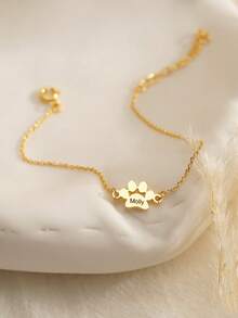 1pc Personalized Dog Paw Print Bracelet, Engraved With 1-3 Pet Names, Pet Memorial Gift For Dog/Cat Lovers, Available In Gold And Rose Gold, Fashionable, Vintage, Unisex, Casual, Customized, Unique, Ideal Gift For Her, Mother's Day, Birthday, Graduation, Father's Day, New Year