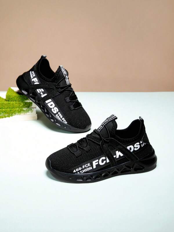 Boys Spring/Summer Breathable Mesh Athletic Sneakers, Casual Sports Running Shoes For Kids, Teens, Lace-Up Letter Print Random Style