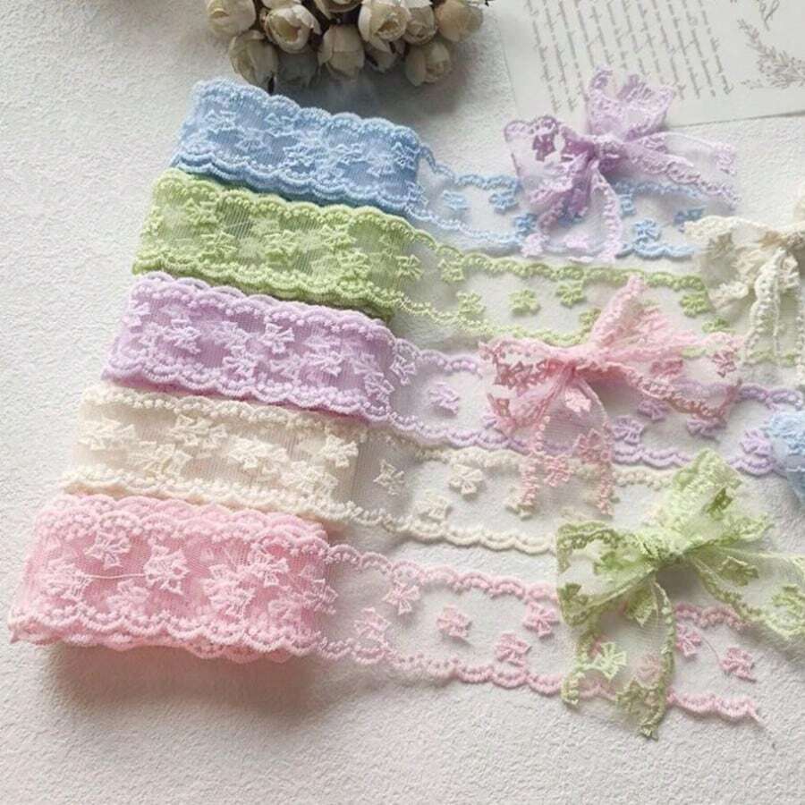 2 Sizes Multicolor Lace Embroidery Ribbon Trims, Bridal Wedding Decoration Bow Gift Wrapping Sewing Applique Edging, 4cm Wide