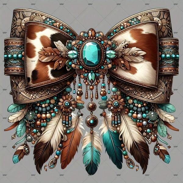 1pc/2pcs/3pcs Teal Turquoise Western Girly Cowhide Bow_ Patches Pattern Iron On Transfer Stickers For T-Shirts Sweatshirts Jeans Bag Clothing Accessories Masks Jeans And Backpacks Hats Pillows - Washable And Long-Lasting
