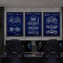1 peça/3 peças pôsteres de artes de parede, projeto de controle de jogo vintage, patente, pôster de jogo legal, pintura em tela, arte de parede, adequada para sala de estar, decoração de sala de jogos familiar, sem moldura/emoldurada