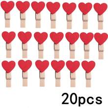 20/50/100 Pieces Of Red Heart Love Wooden Clothing Photo Heart-Shaped Wooden Clip, Valentine's Day Birthday DIY Photo Clip, Wedding Decoration Postcard Clip, Clothing Clip, Paper Clip Mini Clothing Clip Postcard Home Wedding Valentine's Day Decoration
