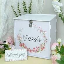 VICKYO 1 conjunto de caixas para cartões de casamento brancas com fechadura, caixa para cartões de presente com detalhes florais românticos, porta-cartões de presente elegante para casamentos, noivados, aniversários e chás de bebê, material de PVC durável, decorações para festas de casamento