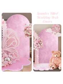 1 pieza Cubierta de arco de poliéster texturizada color rosa, para soporte de fondo en forma de arco, adecuada para cumpleaños, ceremonias, bodas, fiestas de graduación, decoración de eventos, rosa y negro