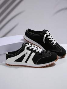 Women's Suede Patchwork Lace-Up Front Thick Sole Sneakers, New Lightweight Thick Bottom Casual Shoes, Spring/Autumn Outdoor Sports Style Student Shoes