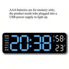 9-Inch Large Display Digital Wall Clock, With Temperature/DST/Auto Dimming/Humidity/Alarm, 12/24 Hour Format, Silent Operation, Suitable For Living Room Decor, Powered By Adapter (Battery For Memory Only, Not Included), Great For Birthday, Graduation, Bedroom, Dorm, Back To School, Campus Decor, Surprise Gift, Home Decor, Study Supplies - Multicolor - View 19