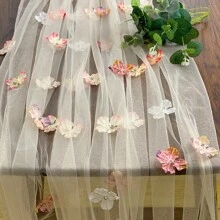 1pc Pleated Table Runner, Semi-Transparent Bali Crinkle Chiffon Table Runner, Bohemian Polyester Table Runner For Wedding Dining Table Decor, Bohemian Country Party Bridal Shower Decor