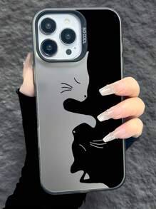 1pc Minimalist Black & White Cat Pattern Matte Tactile Soft Touch Independent Button + Camera Hole + Matte Anti-Slip Anti-Drop IMD Phone Case Compatible With Apple & Phones