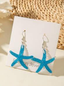 1 Pair/6 Pairs Set Bohemian Sea Star Resin Pendant Women Single Pair Earring & Earring Set, Suitable For Beach Party, Gift (No Card)