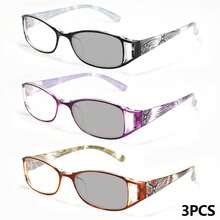3pcs Set New Photochromic Reading Glasses, Fashion Smart Color Changing Lenses, Floral Print Ultralight Frame, Hollow Design Reading Glasses, Lightweight Women Photochromic Readers For Outdoor Use - Black+Purple+Brown - View 11