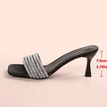 Women's Faux Leather Strap Slip-On Sandals, New Summer Fashion Thick Heeled Korean Style High Heel Outdoor Slippers, Black, Suitable For Street, Party, Commute, Business