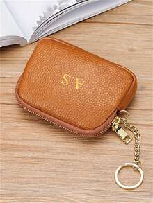 [Customized]Personalized Custom Name Faux Leather Hand Zipper Small Wallet Women's Mini Small Bag Storage Key Bag Card Bag Coin Retro Change Bag Ultra-Thin - Multicolor - View 8
