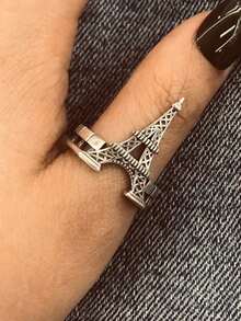 1pc Vintage Style Eiffel Tower Shaped Copper Ring, Suitable For Daily Wear, Parties And Casual Occasions - Antique Silver - View 15