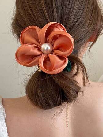 1 件装优雅珍珠花发绳时尚发圈发圈皮革发带女式发圈发圈