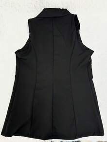 WO Blazer Women's Casual Long Vest With Flap Collar - 黑色 - 查看 3