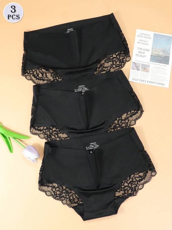 3pcs/Set Women's Sexy Ice Silk Triangle Panties, Fashion For Summer
