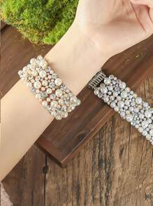 1pc Pearl Diamond Watch Band Stylish Unique Elastic Strap For Men Women Compatible With Apple Watch 38mm To 49mm Watch Band Perfect For Weddings Vacations Graduation And Back To School Gifts