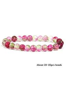 1 pieza Pulsera elástica con cuentas de estilo bohemio con sandía y cuarzo fantasma, cuentas redondas de piedras naturales, accesorio diario y festivo para mujer, se ajusta a todas las estaciones