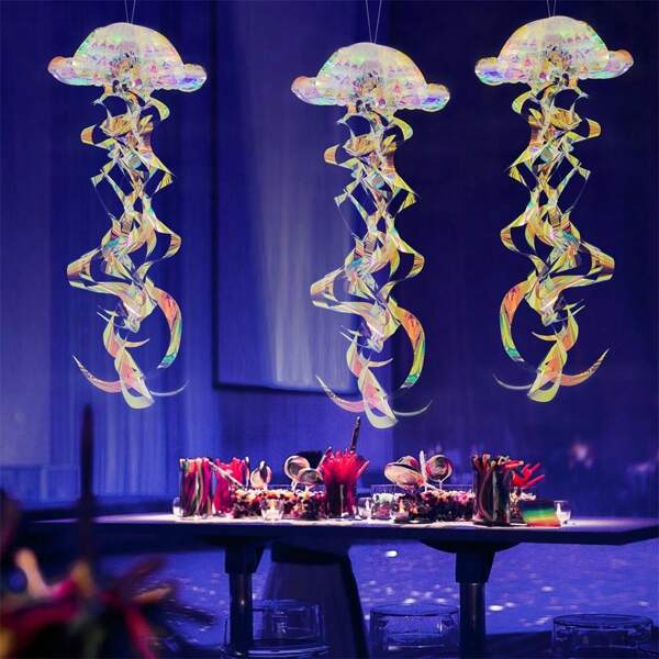 Decoración colgante con forma de medusa y panal de estilo arcoíris, colgante espiral de medusa de papel con tema oceánico, decoración para fiesta