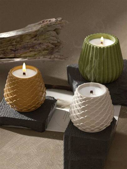 花盆植物水泥粘土石膏硅胶模具龙蛋鳞片花瓶浮雕形状DIY条纹香薰瓶环氧树脂工艺品模具硅胶模具蜡烛制作笔筒收纳石膏模具