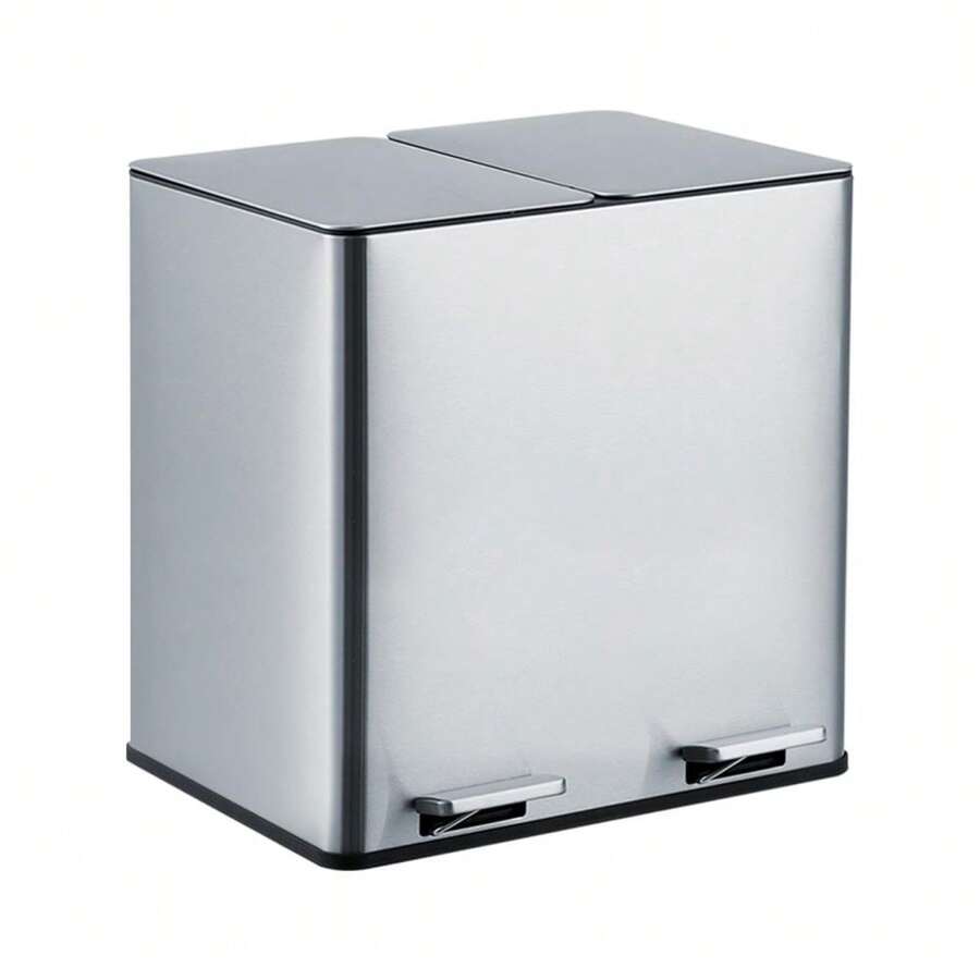 Broadfashion Trash Can, 2 X 4 Gallon (2 X 15 L) Garbage Can For Kitchen, Stainless Steel Step Trash Can With 2 Compartments, Plastic Inner Buckets And Soft-Close Lids, Airtight - Silver - View 1