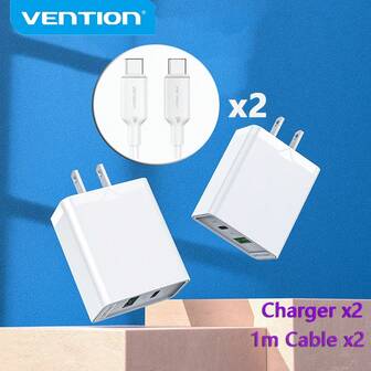VENTION 2 件 20W USB 快速充电器，双端口充电器兼容 Apple USB C 壁式快速充电器适配器，兼容 Apple 16/15 Pro Max iPad Pro/Air 快速充电器套装，白色壁式充电器 + 1m 白色充电线