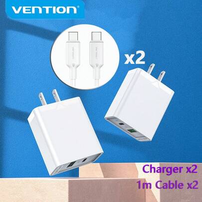 VENTION 2 件 20W USB 快速充电器，双端口充电器兼容 Apple USB C 壁式快速充电器适配器，兼容 Apple 16/15 Pro Max iPad Pro/Air 快速充电器套装，白色壁式充电器 + 1m 白色充电线