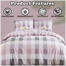 VELVETIO Sunny Gingham Check Printed Reversible Quilt Bedding Duvet Cover Set With Matching Pillowcases Sizes Single Double King - 腮紅粉色 - 查看 5